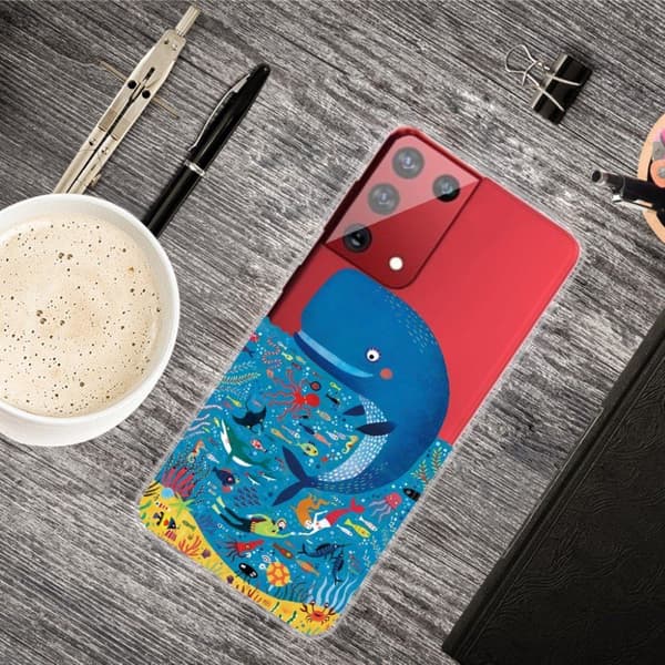 Deco Samsung Galaxy S21 Ultra Etui - Blå Hval Blue
