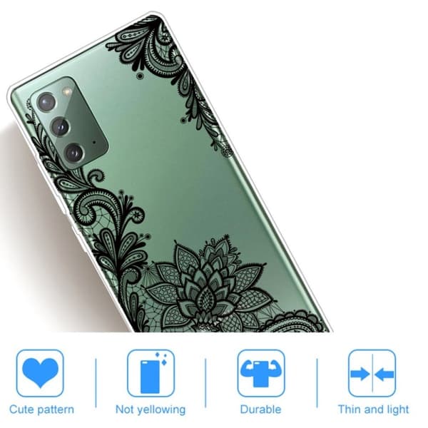 Deco Samsung Galaxy Note 20 Etui - Svart Blomst Black