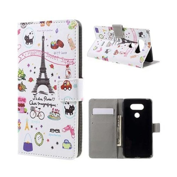 Hagerup LG G5 Nahkakotelo Korttitaskuilla - Eiffel Torni Multicolor