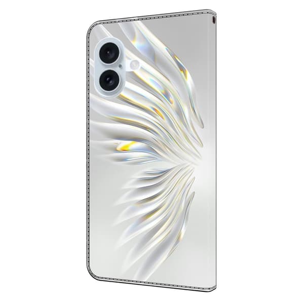 iPhone 16 Plånboksfodral Mönster Tryck Stativ Läder Flip Phone Cover - Kristallvingar Vit