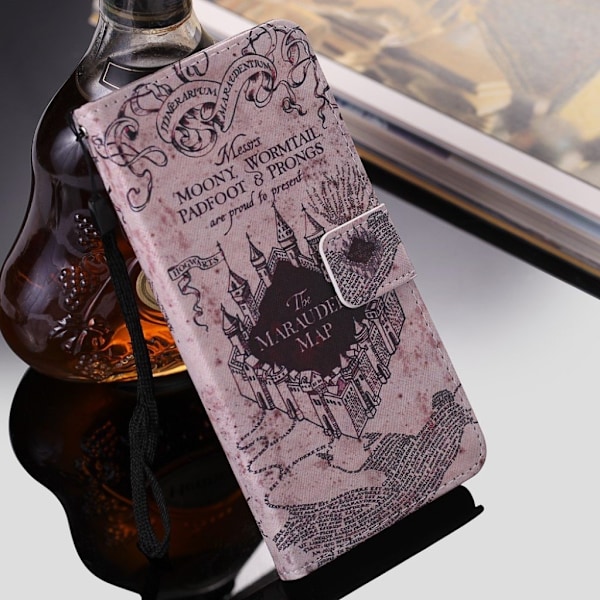 iPhone Xr mønstret light spot læder flip cover - Retro Castle Map Multicolor