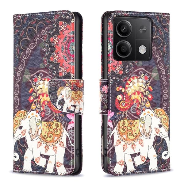 Wonderland Xiaomi Redmi Note 13 4G flip etui - Blomst Og Elefant Multicolor
