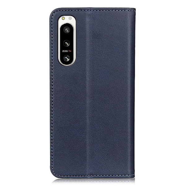 Flip Etui med Pung i Ægte Læder til Sony Xperia 5 Iv - Blå Blue