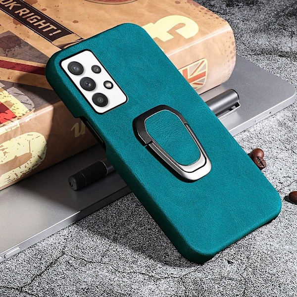 Stötsäkert läderfodral med oval kickstand för Samsung Galaxy M32 5G / A32 5G - Cyan Grön