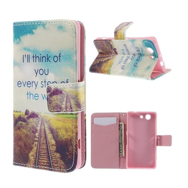 Moberg Sony Xperia Z3 Compact Læder Flip Etui - Citat Og Jernbane Multicolor
