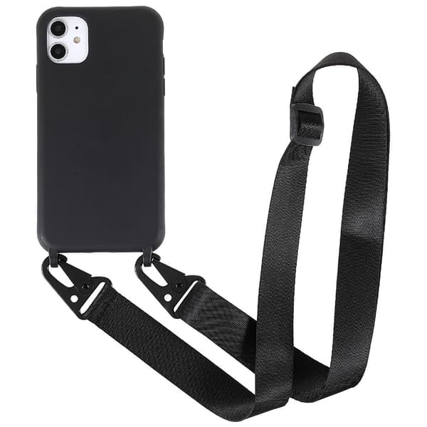 iPhone 11 6,1 tommer Slim Matte Cell Phone Case Drop stødsikkert Flexible Back Cover med skulderrem - Sort Black