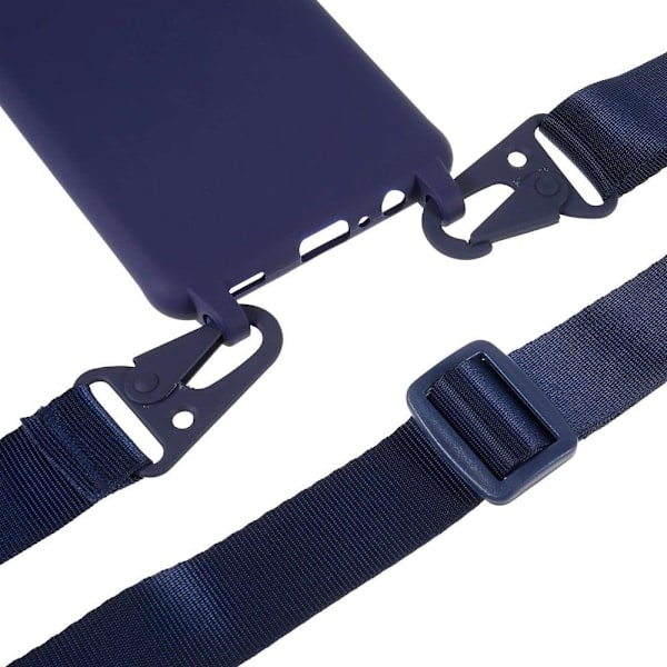 Ohut TPU-kotelo, jossa on mattapintainen viimeistely ja säädettävä hihna Samsung Galaxy A12 5G - Tummansininen Blue