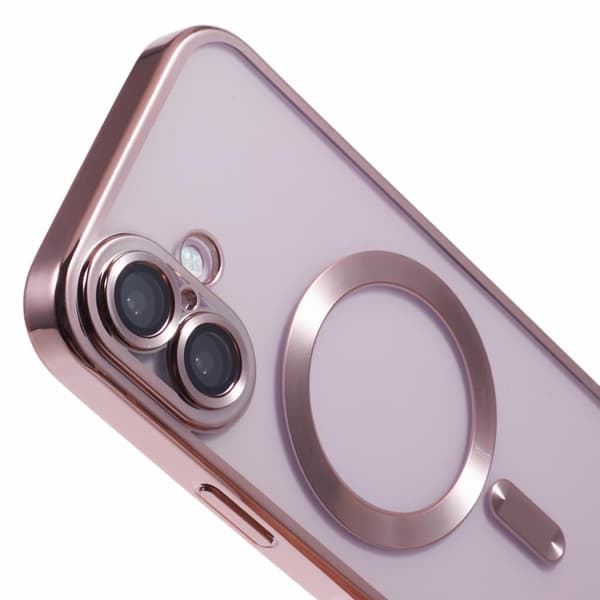 iPhone 16 Plus Magnetfodral Galvaniserad ram Flexibelt telefonskydd med linsfilm - Roséguld Rosa
