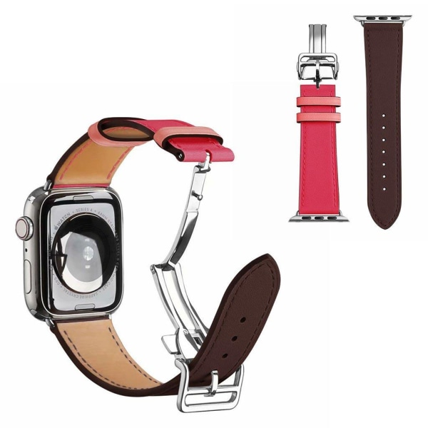 ægte læder sølv spænde rem til Apple Watch Series 6 / 5 40mm - W Red