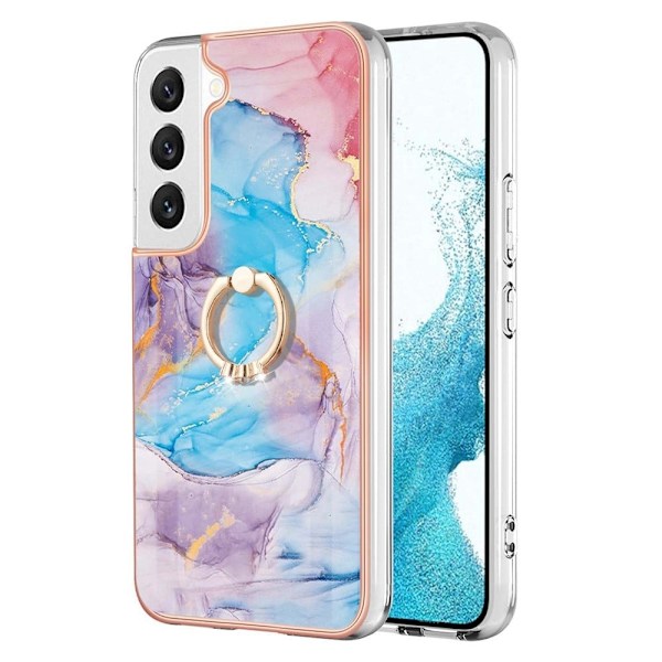 Marble Patterned Suojakuori With Ring Holder For Samsung Galaxy S22 Plus - Milky Way Marble Blue Multicolor