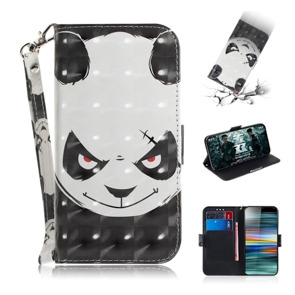 Sony Xperia 10 mønstret læderetui - Vred Panda Multicolor
