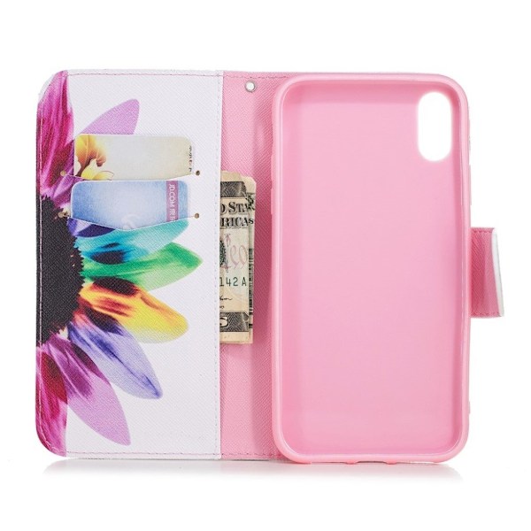 iPhone Xr læder flip cover med mønsterprint - Petals Multicolor