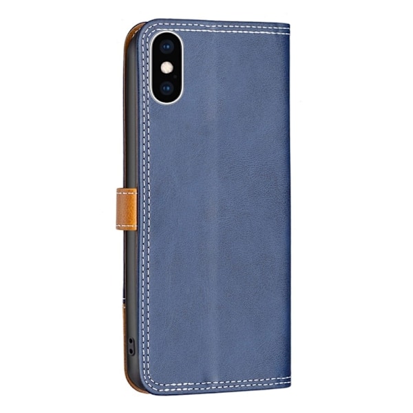 BINFEN to-farvet iPhone Xs Max læderetui - Blå Blue