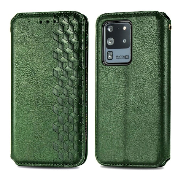 Nahkakotelo With A Stylish Rhombus Imprint For Samsung Galaxy S20 Ultra - Vihreä Green
