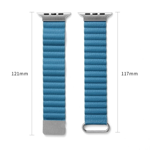 Apple Watch Series 8 (45mm) / Watch Ultra klockarmband i äkta läder i litchi-stil - Roséguld Spänne / Röd Röd