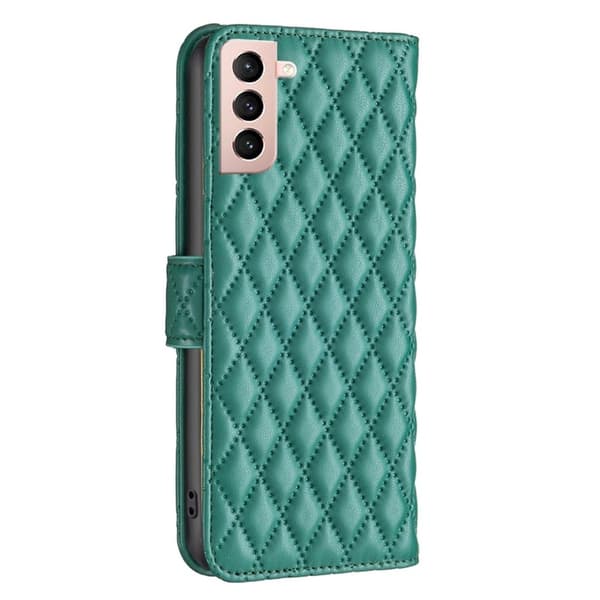 Rhombus Mønster Matte Flip Case til Samsung Galaxy S21 - Grøn Green