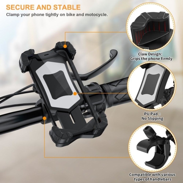 Universal 360 degree rotatable bicycle handlebar phone bracket Svart