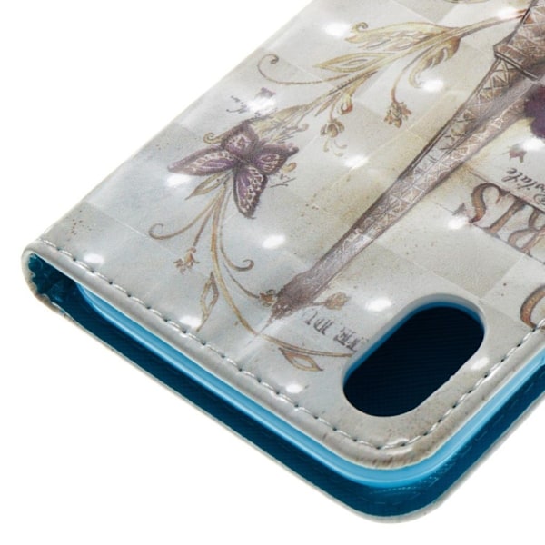 iPhone Xs Max Synteetti Nahkainen Kuviollinen Kimalteleva Lompakko Suojakotelo - Eiffel Torni Multicolor