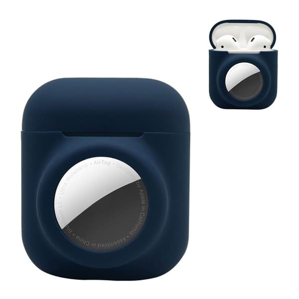 2-i-1 silikoneetui til AirPods / AirTag - Mørkeblå Blue
