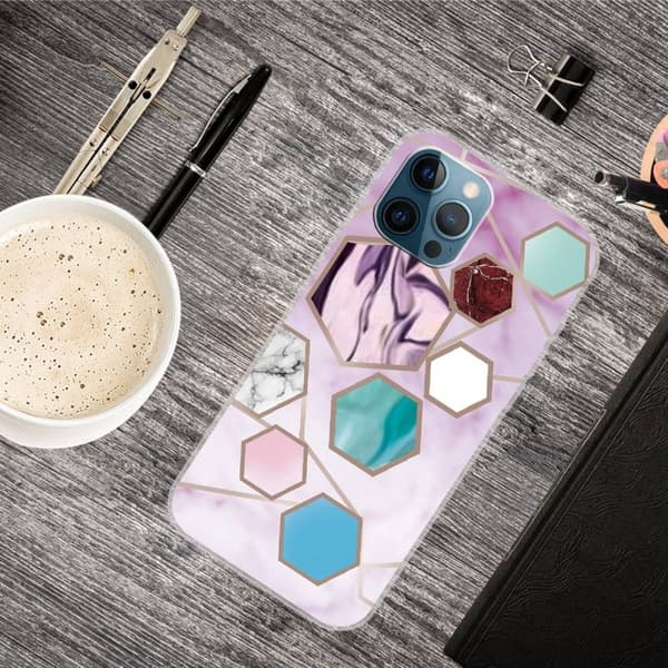Marble design iPhone 14 Pro kotelot - Kuusikulmion Palasia Violetti Multicolor