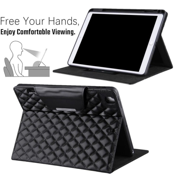 iPad 10.2 (2021) elegant grid décor leather flip case - Black Black