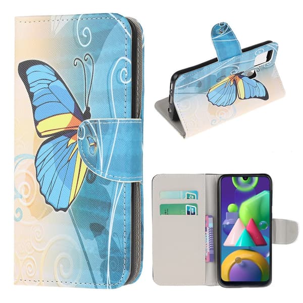 Wonderland Samsung Galaxy M21 Etui - Blå Sommerfugle Blue