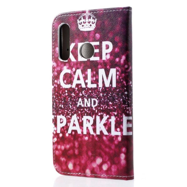 Huawei P30 Lite kuvioitu nahkainen flip suojakotelo - Keep Calm ja Sparkle Multicolor