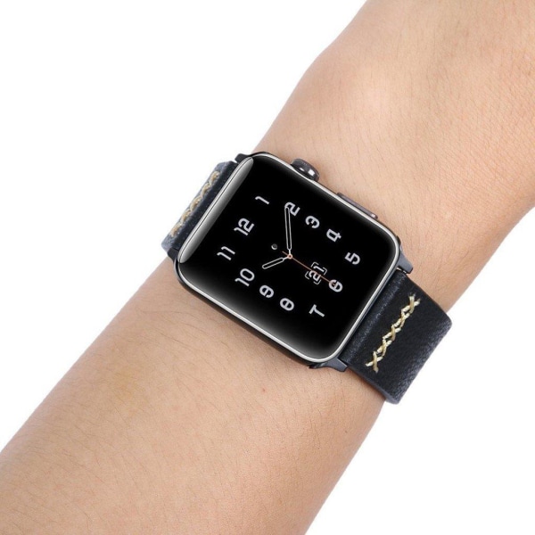 Apple Watch Series 5 40mm X-Line genuine leather watch band - Bl Svart