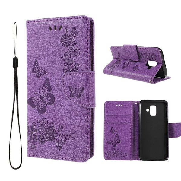 Butterfly läder Samsung Galaxy A6 (2018) fodral - Lila Lila