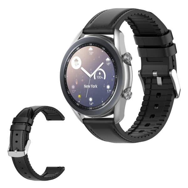 ægte læder rem til Amazfit and Samsung watch - sort Black