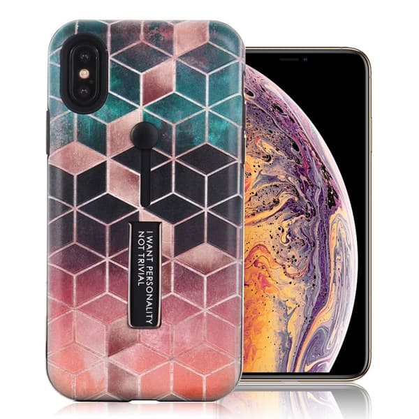 iPhone Xs Max hybridetui med præget mønster - Rosaguld Multicolor