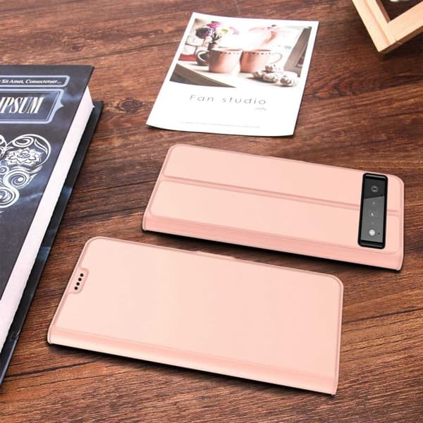 Glatt og tynt premium PU-skinnetui for Google Pixel 6 Pro - Rose Gull Pink