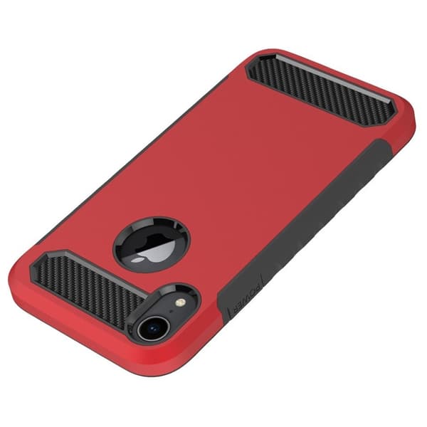 iPhone 9 Plus beskytter cover af hybridmateriale med karbonfibertekstur - Rød Red