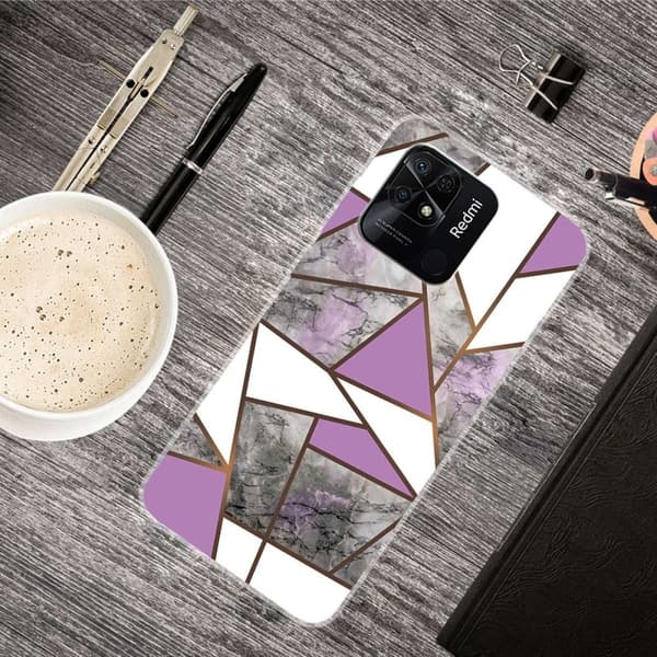 Marmormotiv Xiaomi Redmi 10C skal - Lila / Vit / Grå Marmor Lila