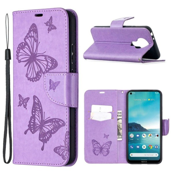 Butterfly läder Nokia 3.4 fodral - Lila Lila