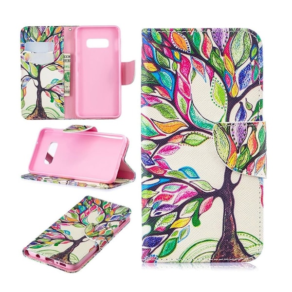 Samsung Galaxy S10e trykt mønster læder flip etui - Farvet Træ Multicolor