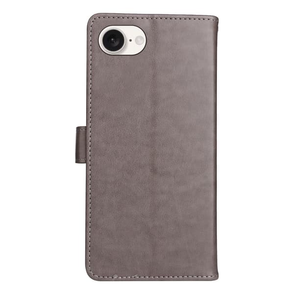 KT Imprinting Flower Series-4 til iPhone 16e Etui Cat Bee Imprinted Leather Wallet Cover - Grå Silver grey