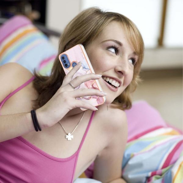 Marble Motorola Moto E30 / E20 / E40 Suojakotelo - Rose Kulta Marble Pink