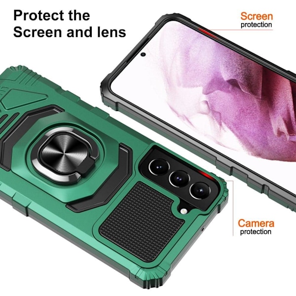 Kestävä kova muovisuojus pehmeällä sisäpuolella ja potkutelineellä Samsung Galaxy S23 Plus - Keskiyön Vihreä Green