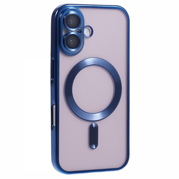 iPhone 16 Plus Magnetfodral Galvaniserad ram Flexibelt telefonskydd med linsfilm - Mörkblå Blå