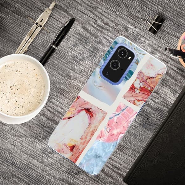 Marmormotiv OnePlus 9 Pro skal - Vågig Marmorplatta multifärg