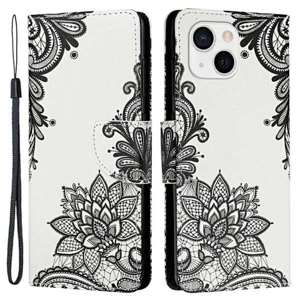 Wonderland iPhone 14 Plus Flippetui - Lace Blomst Black