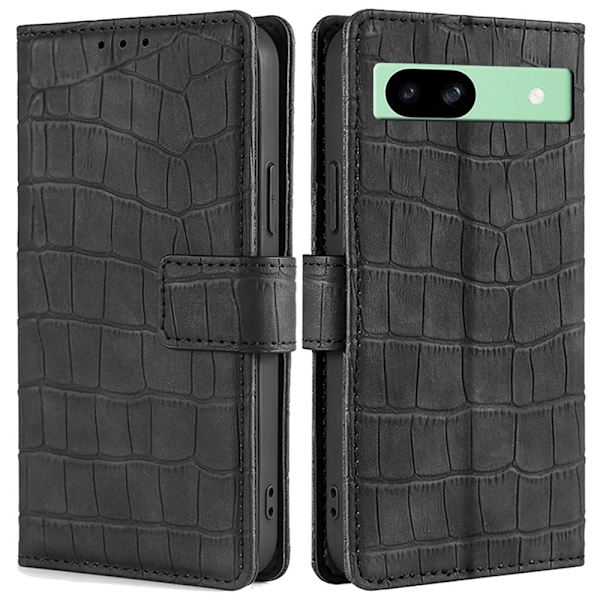 Tekstureret krokodille Google Pixel 8A læderetui - Sort Black