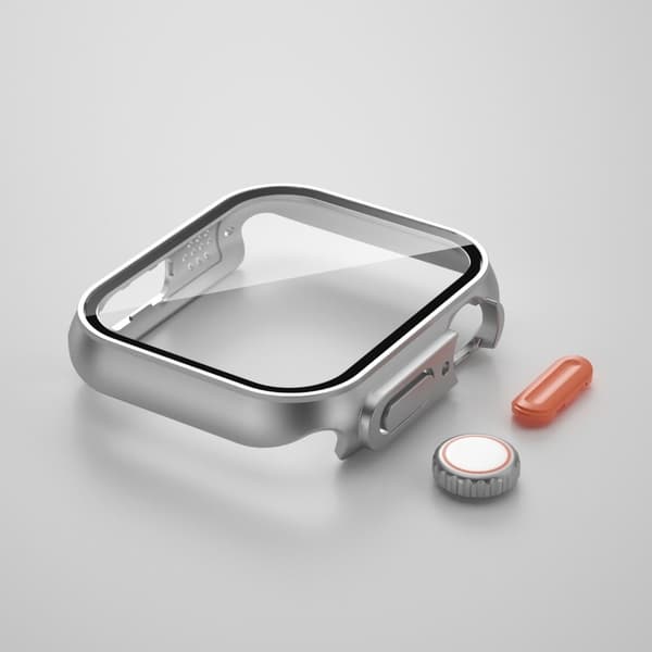 Apple Watch Series 8 (41mm) / 7 (41mm) cover with tempered glass screen protector - Silver Grey / Orange Silvergrå
