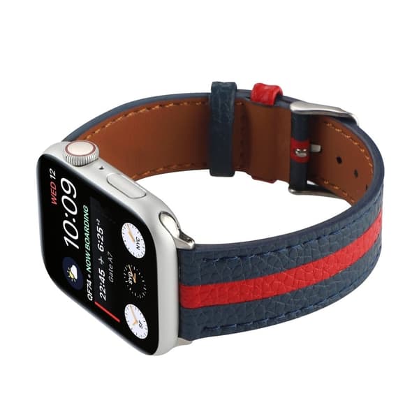 Apple Watch Series 8 (41mm) ægte læderrem med striber - Blå / Rød Blue