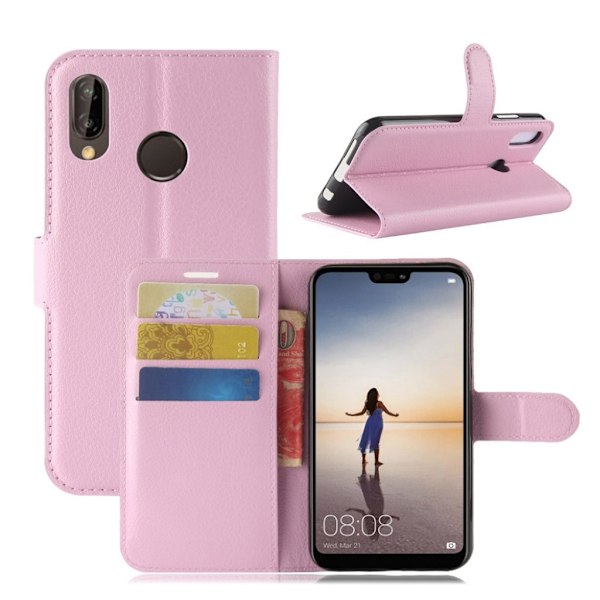 Huawei P20 Lite litchi tekstur PU læder flip etui - Pink Pink