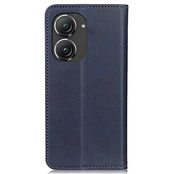 Flip Etui med Pung i Ægte Læder til ASUS Zenfone 9 - Blå Blue