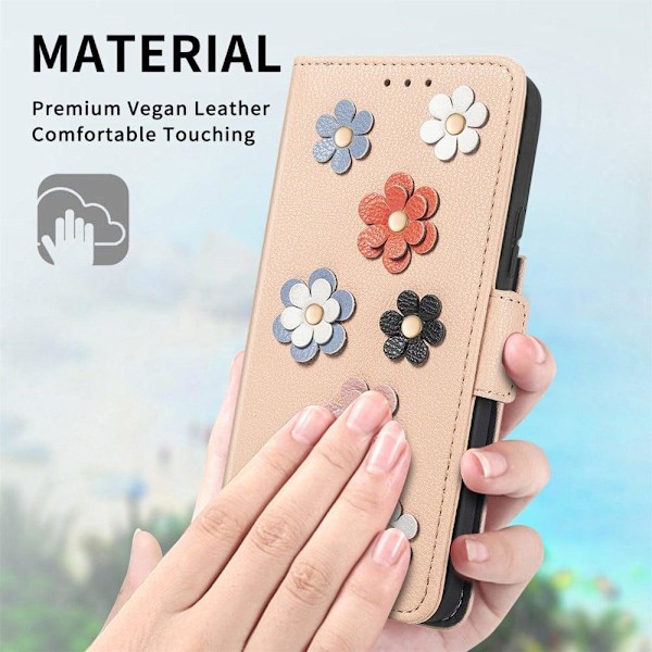 Mjukt läder Samsung Galaxy S21 Ultra 5G fodral med blomdekor - Khaki Brun