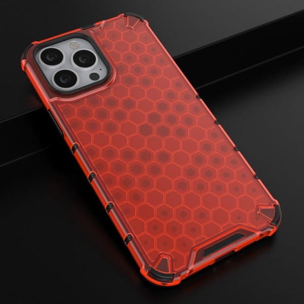 iPhone 14 Pro Max 6,7 tommer Honeycomb tekstureret anti-ridse cover Fleksibelt og stødsikkert dobbeltlagsbeskyttende telefonetui - Rød Red