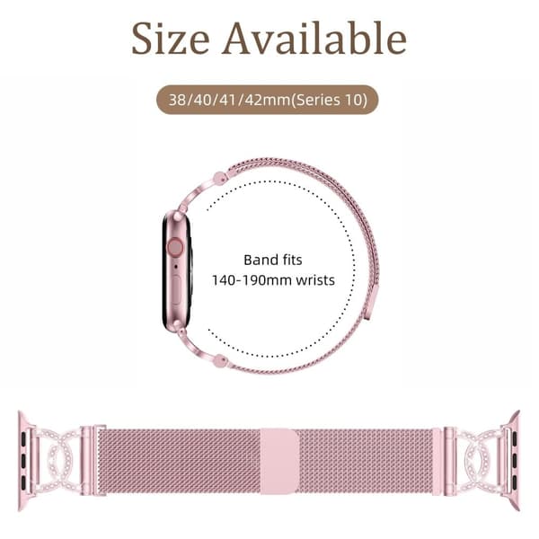 Urrem Apple Watch Series 41mm - 40mm - 38mm DC-Shape Rhinestones Magnetisk Clasp rustfri stålrem - Lyserød Rose Pink